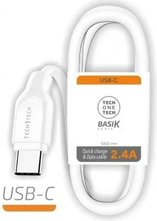 Cable USB Tipo-C Tech One Tech TEC2903/ USB Tipo-C Macho - USB Macho/ 1m/ Blanco