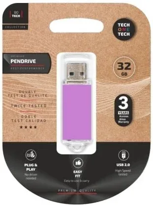 Pendrive 32GB Tech One Tech Basic USB 2.0/ Púrpura Claro