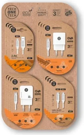 Expositor de Cargadores GaN y Cables Tech One Tech EKO 400801/ 4 ganchos/ Incluye 16 Productos