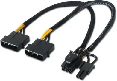 Cable Alimentación Tarjeta Gráfica Aisens A131-0165/ 2x Molex Macho - Molex 6+2 PIN Macho/ Hasta 54W/ 20cm