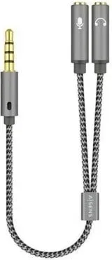 Cable Estéreo Aisens A128-0415/ Jack 3.5 Macho - 2x Jack 3.5 Hembra/ 25cm/ Gris