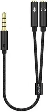 Cable Estéreo Aisens A128-0416/ Jack 3.5 Macho - 2x Jack 3.5 Hembra/ 25cm/ Negro