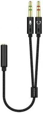 Cable Estéreo Aisens A128-0418/ Jack 3.5 Hembra - 2x Jack 3.5 Macho/ 25cm/ Negro