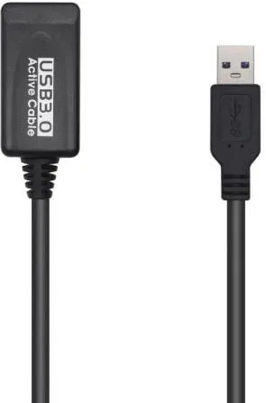 Cable Alargador USB 3.0 con Amplificador Aisens A105-0525/ USB Macho - USB Hembra/ Hasta 9W/ 625Mbps/ 5m/ Negro