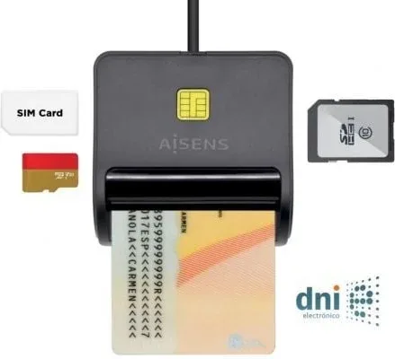 Lector de DNI y Tarjetas Aisens ASCR-SN02SD-BK/ USB 2.0/ Negro