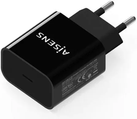 Cargador de Pared Aisens A110-0538/ 1xUSB Tipo-C PD3.0/ 20W/ Negro