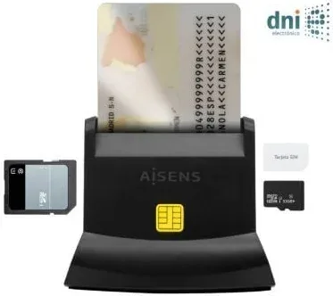 Lector de DNI y Tarjetas Aisens ASCR-SN04CSD-BK/ USB Tipo-C/ Negro