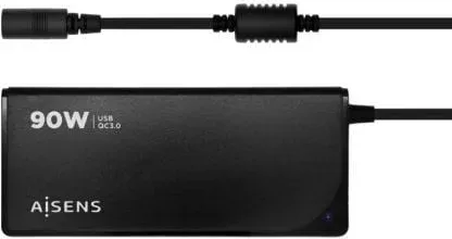 Cargador de Portátil Aisens ASLC-90WAUTO-BK/ 1xUSB/ 90W/ Automático/ 12 Conectores/ Voltaje 15-20V