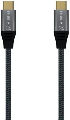 Cable USB 2.0 Tipo-C Aisens A107-0629 5A 100W/ USB Tipo-C Macho - USB Tipo-C Macho/ Hasta 100W/ 480Mbps/ 2m/ Gris