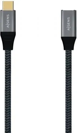Cable Alargador USB 3.2 Tipo-C Aisens A107-0635 20GBPS 5A 100W/ USB Tipo-C Macho - USB Tipo-C Hembra/ Hasta 100W/ 2500Mbps/ 1m/ Gris