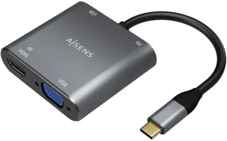Conversor Aisens A109-0626/ HDMI Hembra - VGA Hembra - USB Tipo-C Macho - USB Hembra - USB Tipo-C Hembra/ 15cm/ Gris