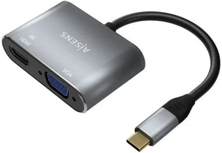 Conversor Aisens A109-0627/ HDMI Hembra - VGA Hembra - USB Tipo-C Macho/ 15cm/ Gris