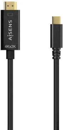 Cable Conversor HDMI 4K Aisens A109-0623/ USB Tipo-C Macho - HDMI Macho/ Hasta 27W/ 1250Mbps/ 80cm/ Negro