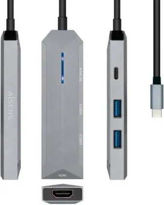 Docking USB Tipo-C Aisens ASUC-4P002-GR/ 1xHDMI 4K/ 2xUSB/ 1xUSB Tipo-C PD/ Gris