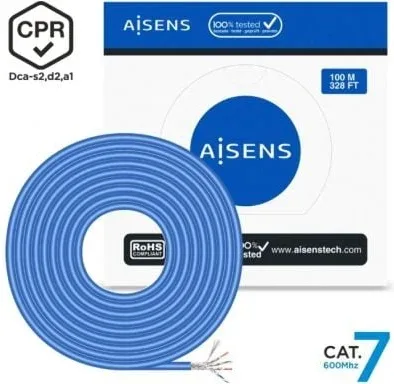Bobina de Cable RJ45 SFTP AWG23 LSZH CPR Dca Aisens A146-0664 Cat.7/ 100m/ Azul