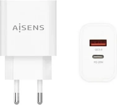 Cargador de Pared Aisens A110-0681/ 1xUSB Tipo-C/ 1xUSB/ 20W