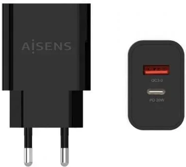 Cargador de Pared Aisens A110-0682/ 1xUSB Tipo-C/ 1x USB/ 20W