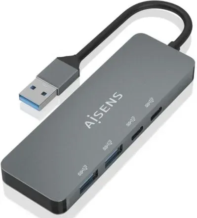 Hub USB 3.2 Aisens A106-0696/ 2xUSB/ 2xUSB Tipo-C/ Gris