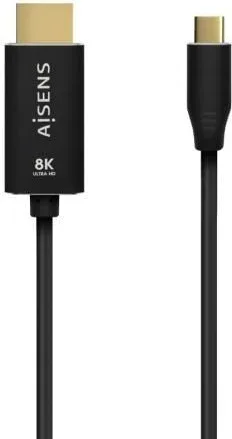 Cable Conversor Aisens A109-0712/ USB Tipo-C Macho - HDMI 8K Macho/ Hasta 27W/ 6000Mbps/ 2m/ Negro