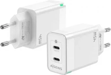 Cargador de Pared GaN Aisens ASCH-45W2P005-W/ 2xUSB Tipo-C/ 45W