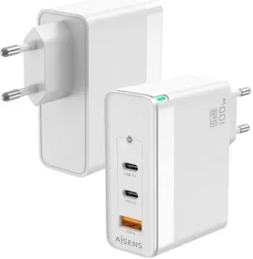 Cargador de Pared GaN Aisens ASCH-100W3P008-W/ 2xUSB Tipo-C/ 1x USB/ 100W
