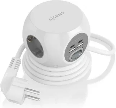 Regleta con Interruptor Aisens ASPS-2A2C04-W/ 3 Tomas de Corriente/ 2 USB Tipo-C/ 2 USB/ Cable 1.4m/ Blanco