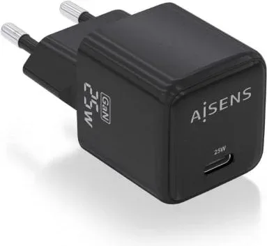 Cargador de Pared GaN Aisens ASCH-25W1P013-BK/ 1xUSB Tipo-C/ 25W