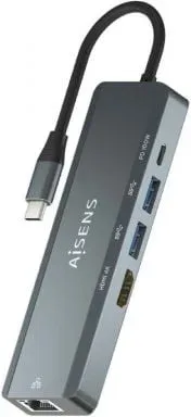 Docking USB Tipo-C Aisens ASUC-5P011-GR/ 1xHDMI 4K/ 2xUSB/ 1xRJ45/ 1xUSB Tipo-C/ 1xUSB Tipo-C PD/ Gris