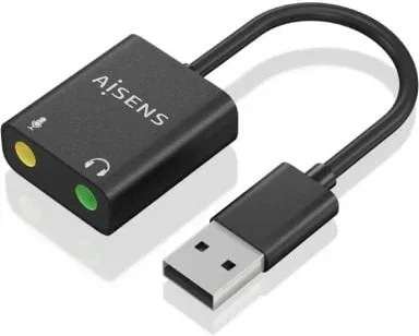 Conversor Aisens USB-A a Audio 48Khz USB-A/M-2Xjack 3.5/H Negro 10Cm
