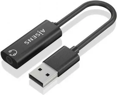 Conversor Aisens USB-A a Audio 48Khz USB-A/M-Jack 3.5/H Negro 10Cm