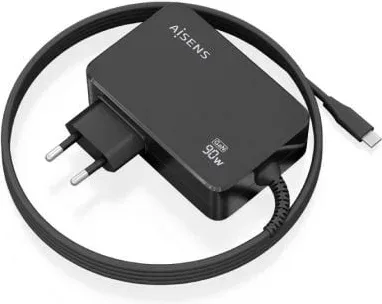 Cargador de Portátil GaN Aisens ASCH-1PD90WL034-BK/ 1xUSB Tipo-C + Cable 1.8m/ 90W/ Automático/ Voltaje 5-20V