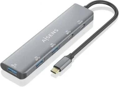 Hub USB Tipo-C Aisens A109-0857/ 3xUSB/ 1xUSB Tipo-C/ 1xUSB Tipo-C PD/ Gris