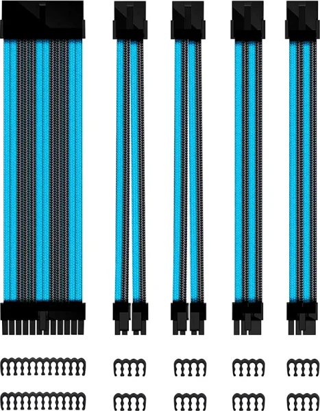 Kit de extension phoenix cables fuente de alimentacion 30cm 24 pines - 4 + 4 pines - 6 + 2 pines negro y azul