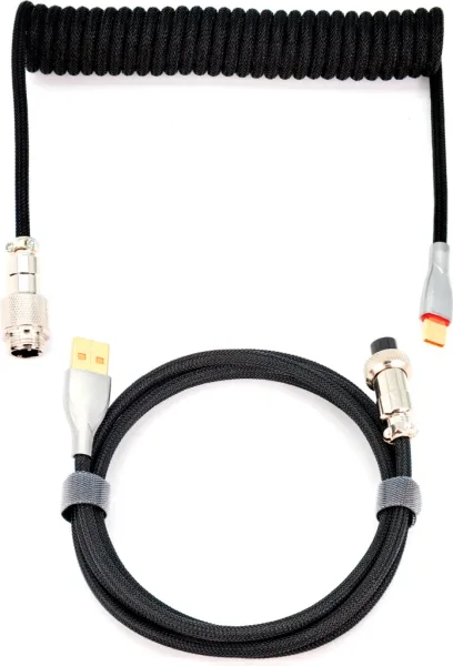 Phoenix kioru cable aviador en espiral con conector tipo c para teclados gaming negro