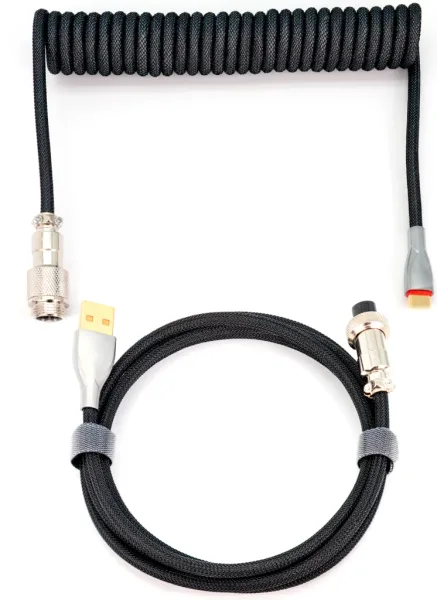Phoenix kioru cable aviador en espiral con conector tipo c para teclados gaming negro y gris