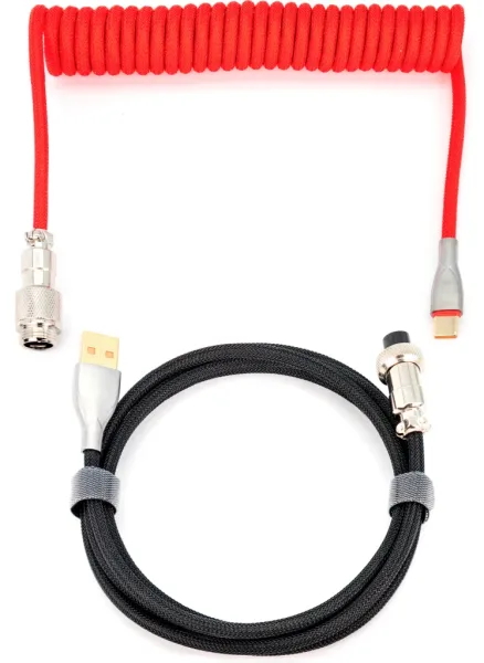 Phoenix kioru cable aviador en espiral con conector tipo c para teclados gaming negro y rojo