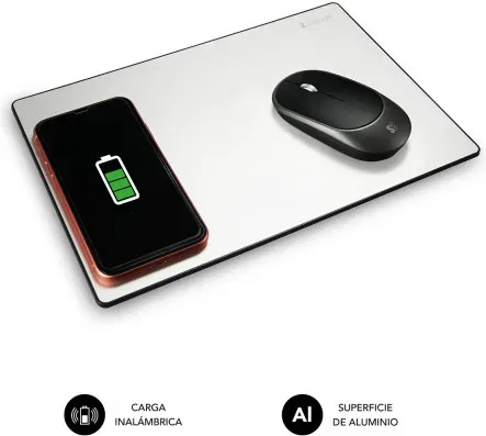 SUBBLIM Alfombrilla con cargador Inalámbrico Mousepad Wireless Charger Aluminum Silver 10W