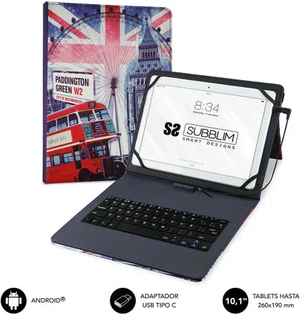 SUBBLIM Funda con Teclado Micro USB - USB C KEYTAB USB 10,1" England