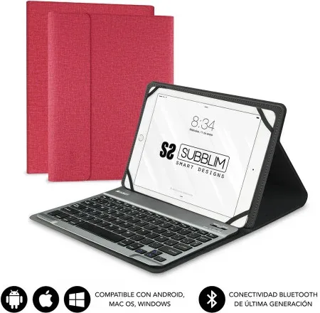 SUBBLIM Funda con Teclado KEYTAB PRO Bluetooth 10,1" Red