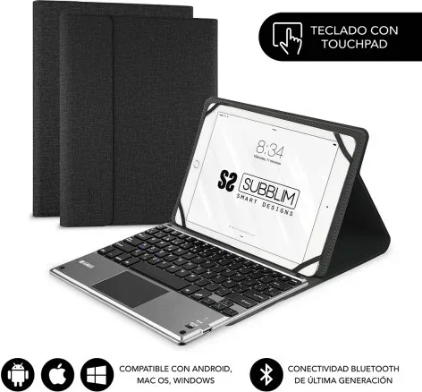 Funda con Teclado Subblim Keytab Pro Bluetooth Touchpad para Tablets de 9.6"-10.8"/ Negra