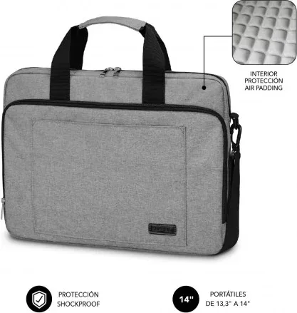 Maletín Subblim Air Padding Laptop Bag para Portátiles hasta 14"/ Cinta para Trolley/ Gris