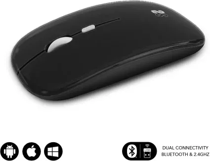 SUBBLIM Ratón Óptico Inalámbrico 2.4G y Bluetooth Dual Flat Mouse Recargable Negro