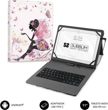 Funda con Teclado Micro USB – Type C Keytab USB 11" Hadas