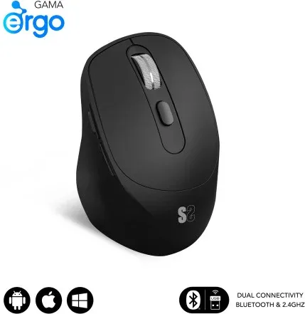 Ratón Ergonómico Inalámbrico Subblim Comfort Ergo Dual Battery/ Batería recargable/ Hasta 2400 DPI/ Negro