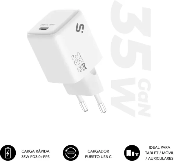 Cargador de Pared GaN Subblim 35W Charger USB C/ 1xUSB Tipo-C/ 35W