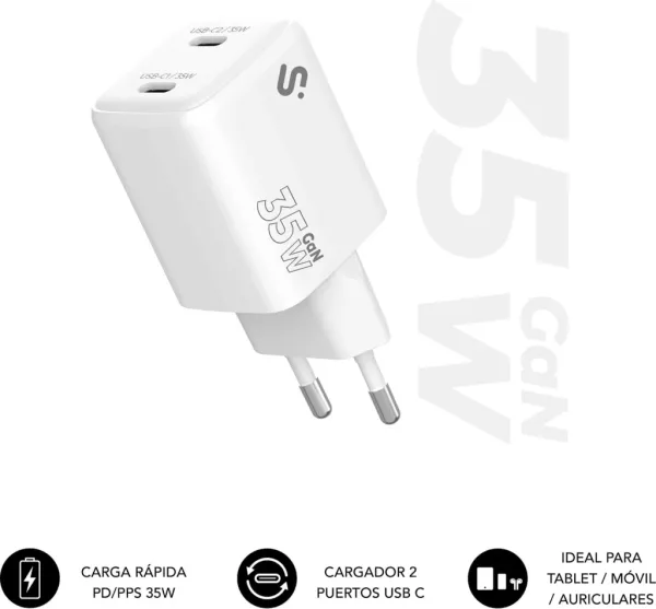 Cargador de Pared GaN Subblim 35W Charger USB C+C/ 2xUSB Tipo-C/ 35W
