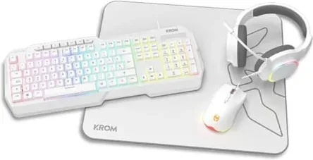 Pack Gaming Krom Kenta/ Teclado RGB + Ratón + Alfombrilla + Auriculares/ Blanco