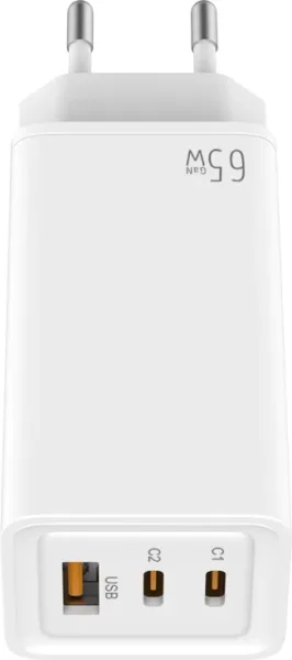 LEOTEC CARGADOR 65W GaN CARGA RAPIDA 2 USB TIPO-C PD 1 USB-A BLANCO