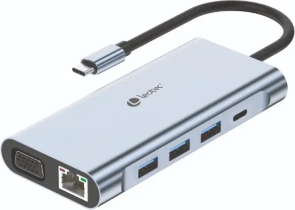 Docking USB Tipo-C Leotec LEDS01/ 3xUSB/ 2xUSB Tipo-C/ 1xUSB Tipo-C PD/ 1xHDMI 4K/ 1xVGA/ 1xRJ45/ 1xAudio/ 1xLector Tarjetas SD y microSD/ Gris