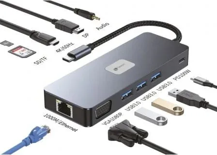 Docking USB Tipo-C Leotec LEDS03/ 3xUSB/ 1xUSB Tipo-C PD/ 1xHDMI 4K/ 1xDisplayPort/ 1xVGA/ 1xAudio/ 1xRJ45/ 1xLector Tarjetas SD y microSD/ Gris